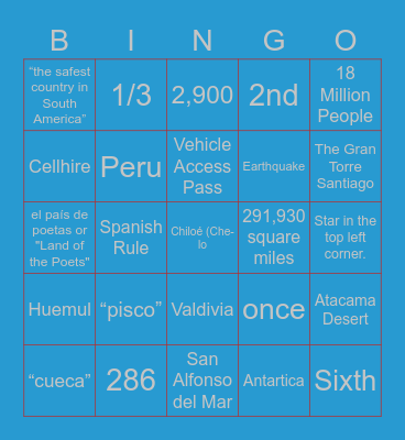 Chile Bingo Card