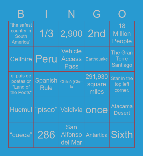 Chile Bingo Card