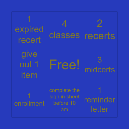 WIC Bingo Card