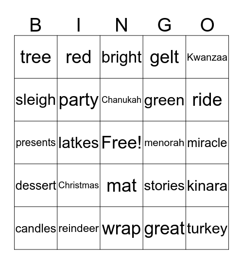 Speech Bingo Card