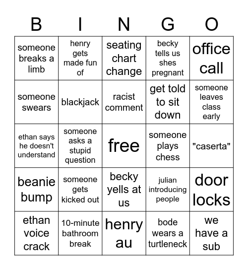 math bingo Card