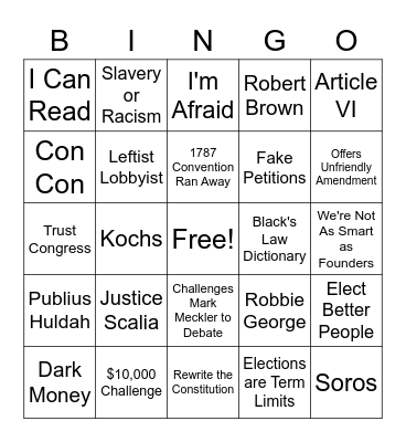 Convention of States Opponents Bingo Card