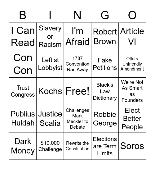 Convention of States Opponents Bingo Card