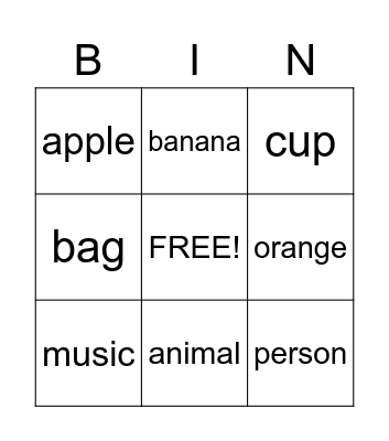 Countable and Uncountable nouns Bingo Card