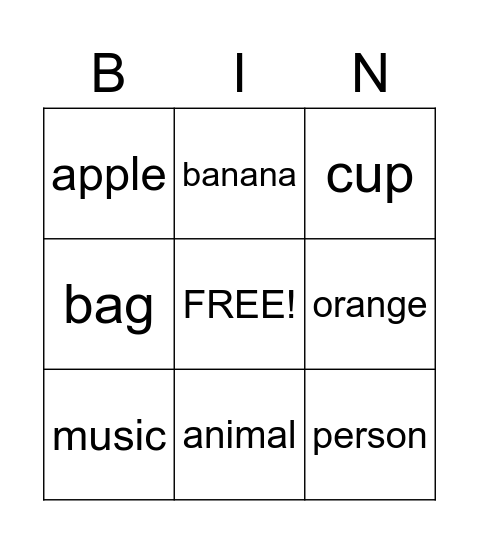 Countable and Uncountable nouns Bingo Card