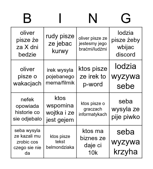 prozak 2.0 Bingo Card