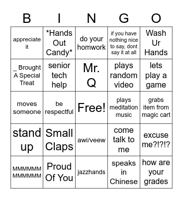 Ms Sawer Bingo Card