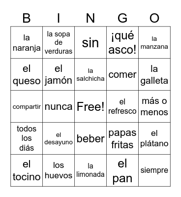 3A - Vocabulario - La Comida Bingo Card