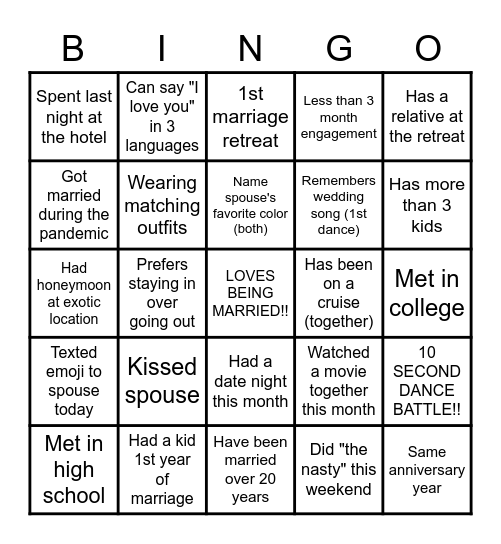 WILD ABOUT YOU Bingo Card