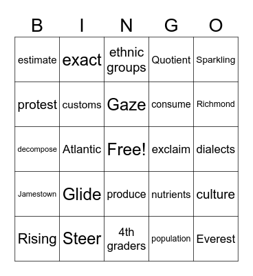 Vocabulary Bingo Card