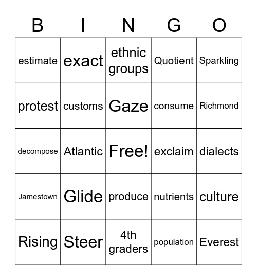 Vocabulary Bingo Card