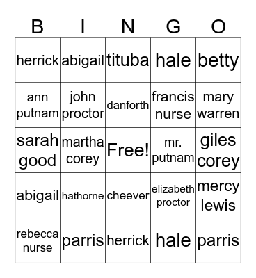 Crucible Bingo Card