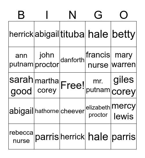 Crucible Bingo Card