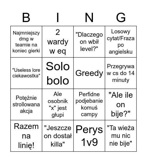 Perysowe bingo Card