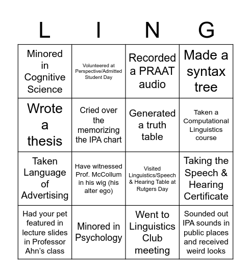 Linguistics Bingo Card