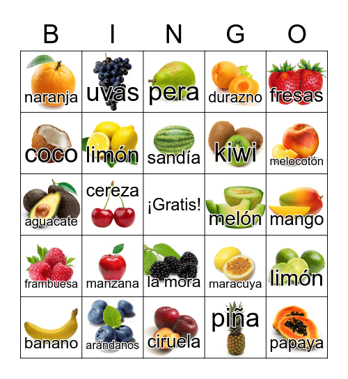 BINGO DE LAS FRUTAS Bingo Card