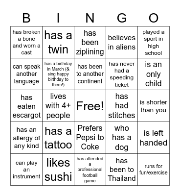 FIND SOMEONE WHO Bingo Card