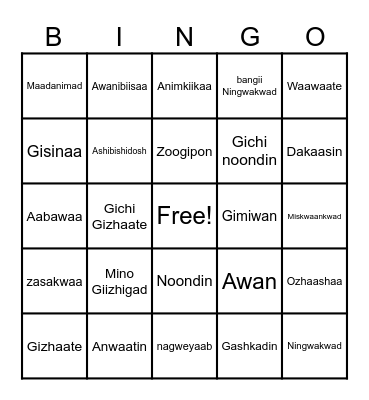 Weather Terms Bingo Card