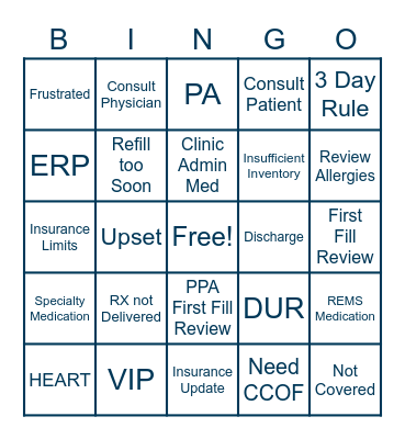 Pharmacy Customer Service Bingo Card