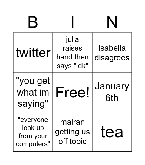 Untitled Bingo Card