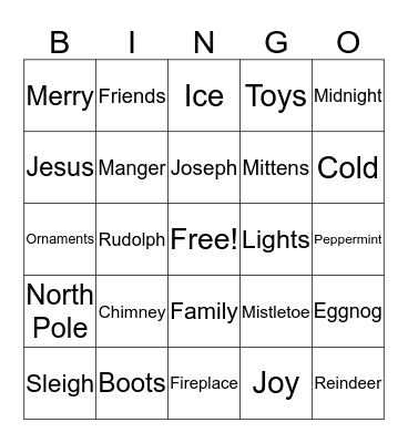 Christmas Word Bingo Card