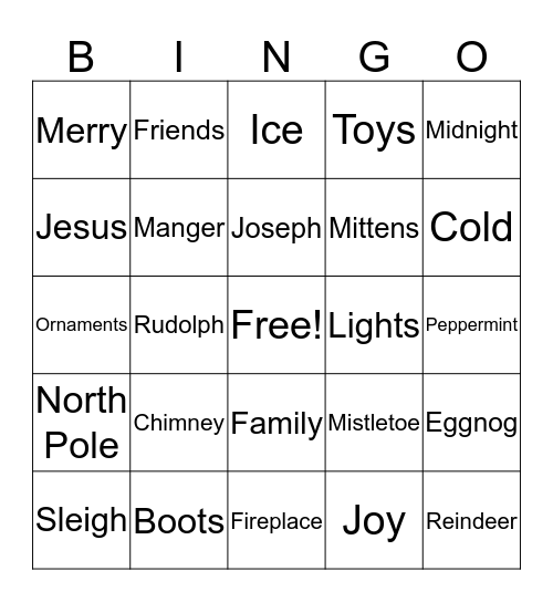 Christmas Word Bingo Card