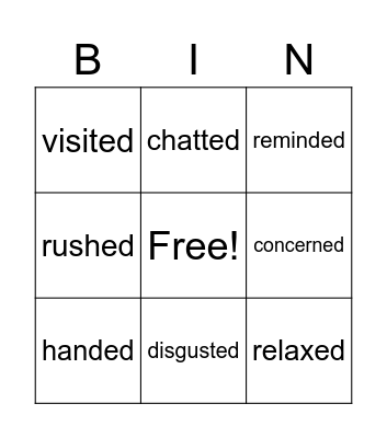 "-ed" makes different sounds - "id" "d" and "t" Bingo Card