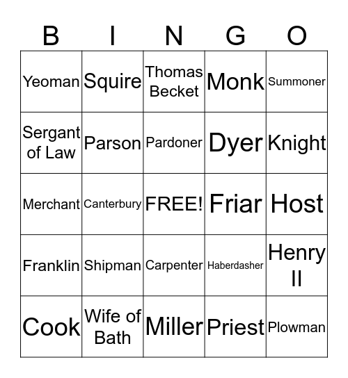 The Canterbury Tales Bingo Card