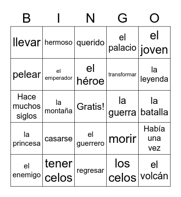 Spanish 2 4.1 Bingo Card