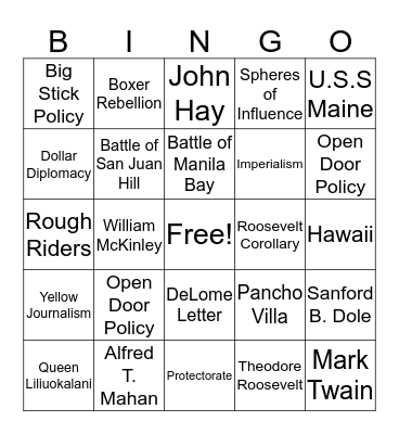 American Imperialism Bingo Card