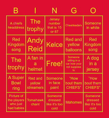 Chiefs Parade Bingo Card