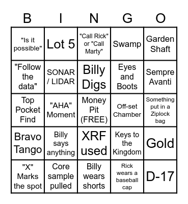 Curse of Oak Island Bingo Card