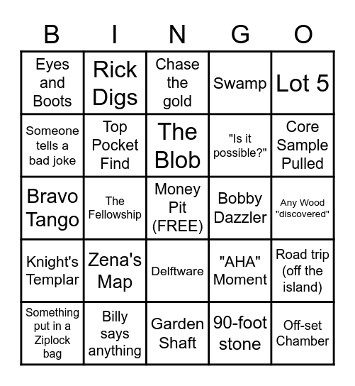 Curse of Oak Island Bingo Card