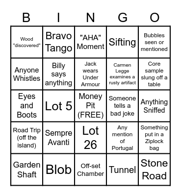 Curse of Oak Island Bingo Card