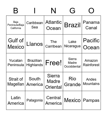 Latin America Geography Bingo Card