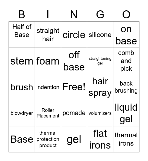 Hairstyling Terms Bingo Card