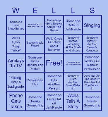 6th Period English Bingo Card