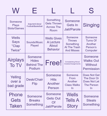 6th Period English Bingo Card
