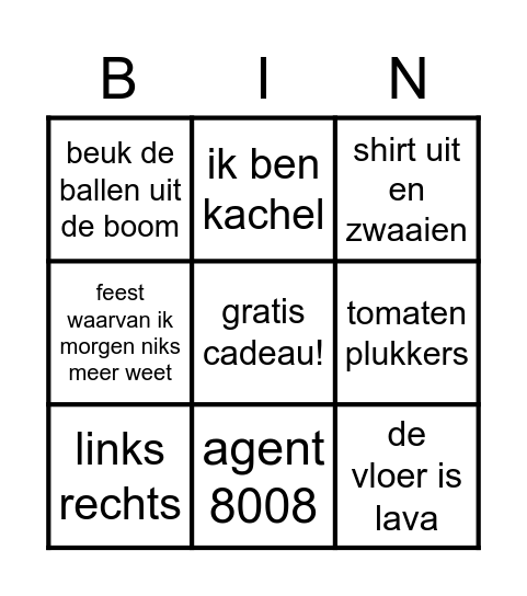 Carnaval Cadeau Bingo Card