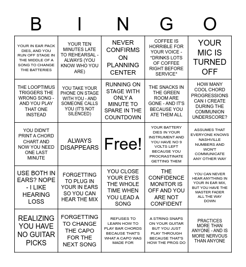 Worship Bingo! Bingo Card