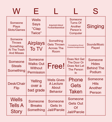 6th Period English Bingo Card