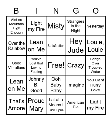 Pete's Music Bingo Card