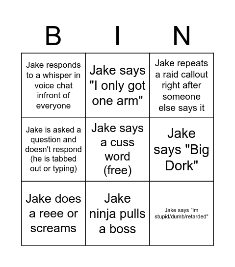 Jack Torrent Bingo Card