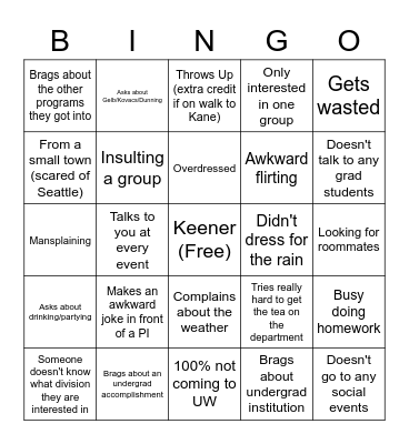 Graduate Student Recruitment Bingo Card