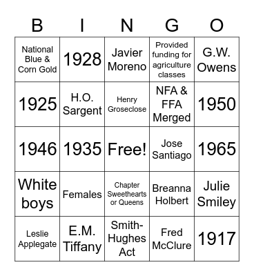 FFA History Bingo Card
