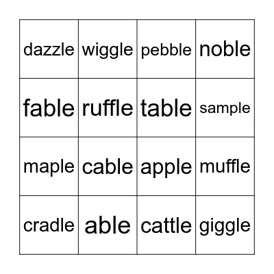C-le Words Bingo Card