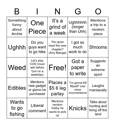 Sunny Bingo Card