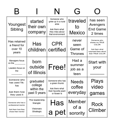 Getting to Know You Bingo Card