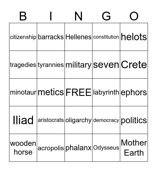 Chapter 10 Greece Bingo Card