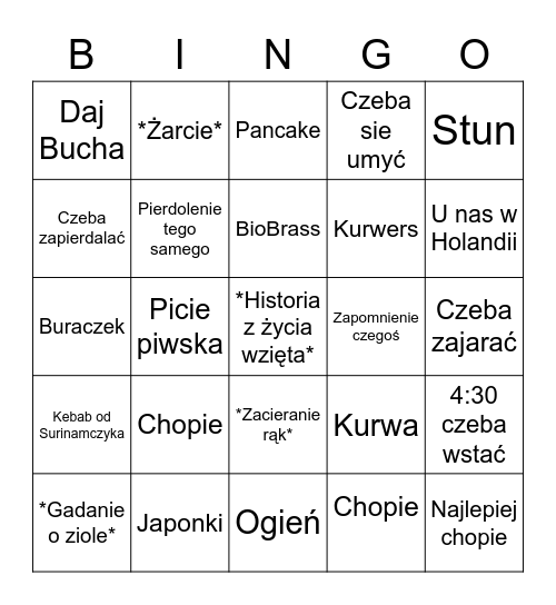 Bucowate Bingo Card